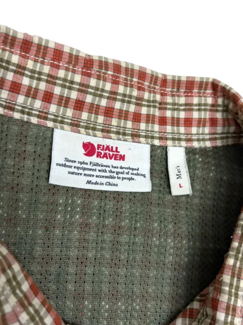 FJALLRAVEN Plaid Shirt Luxury SVANTE SEERSUCKER Short Sleeve Tee Mens Large